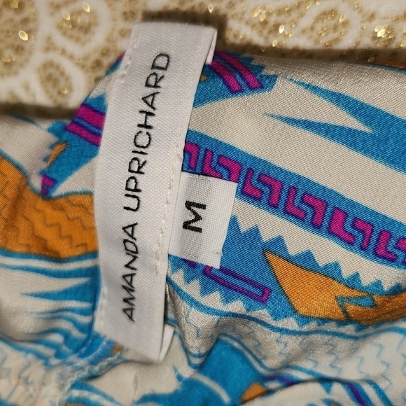 Amanda Uprichard Women's Size M 100% Silk Aztec Print Off Shoulder Ruffle Top - Picture 9 of 13